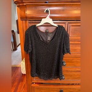 Cote d’Azur Evening Black Silk Beaded Formal Top (XL)
